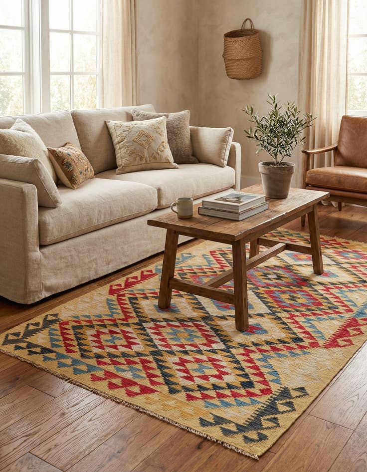 Detail image of 3' 6 x 6' 6  Hand Woven Kilim Maymana Wool Rug