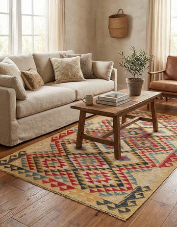 3' 6 x 6' 6 Hand Woven Kilim Maymana Wool Rug