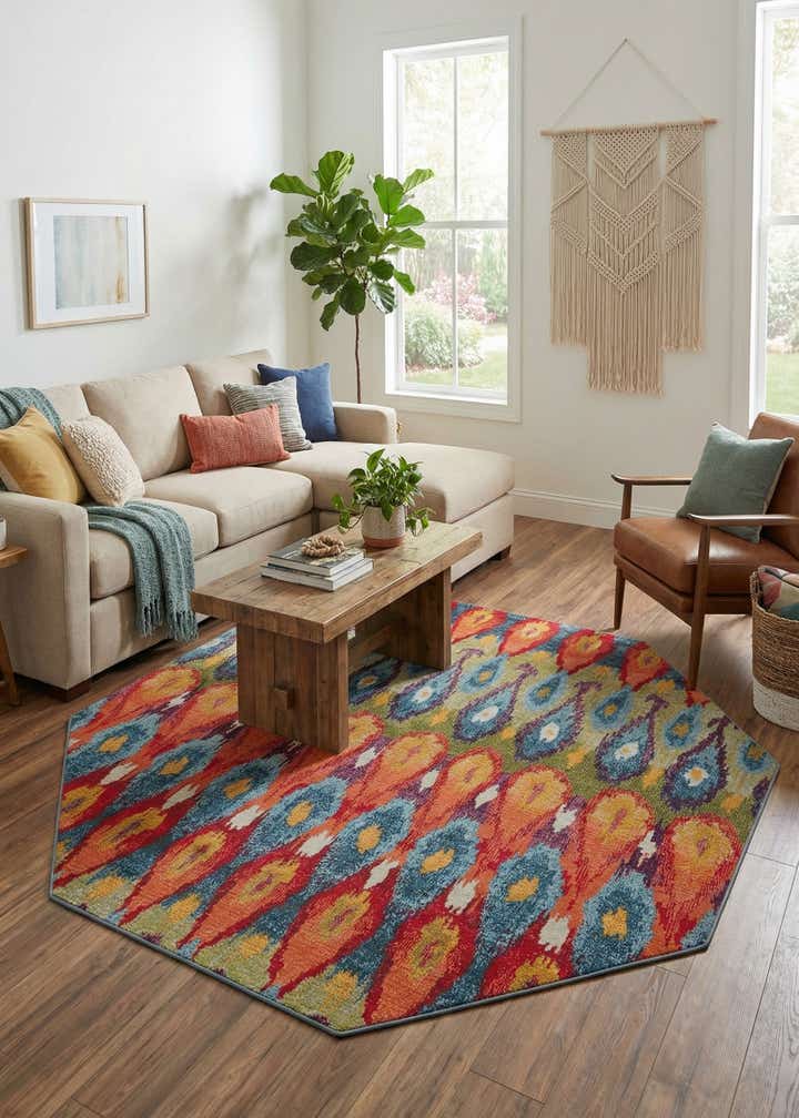 7' x 7' Easy-Clean Modern Indoor / Outdoor Octagon Rug