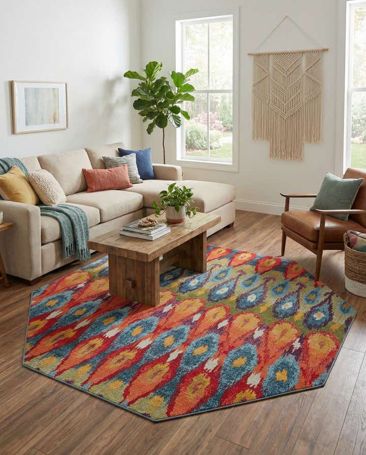 7' x 7' Easy-Clean Modern Indoor / Outdoor Octagon Rug