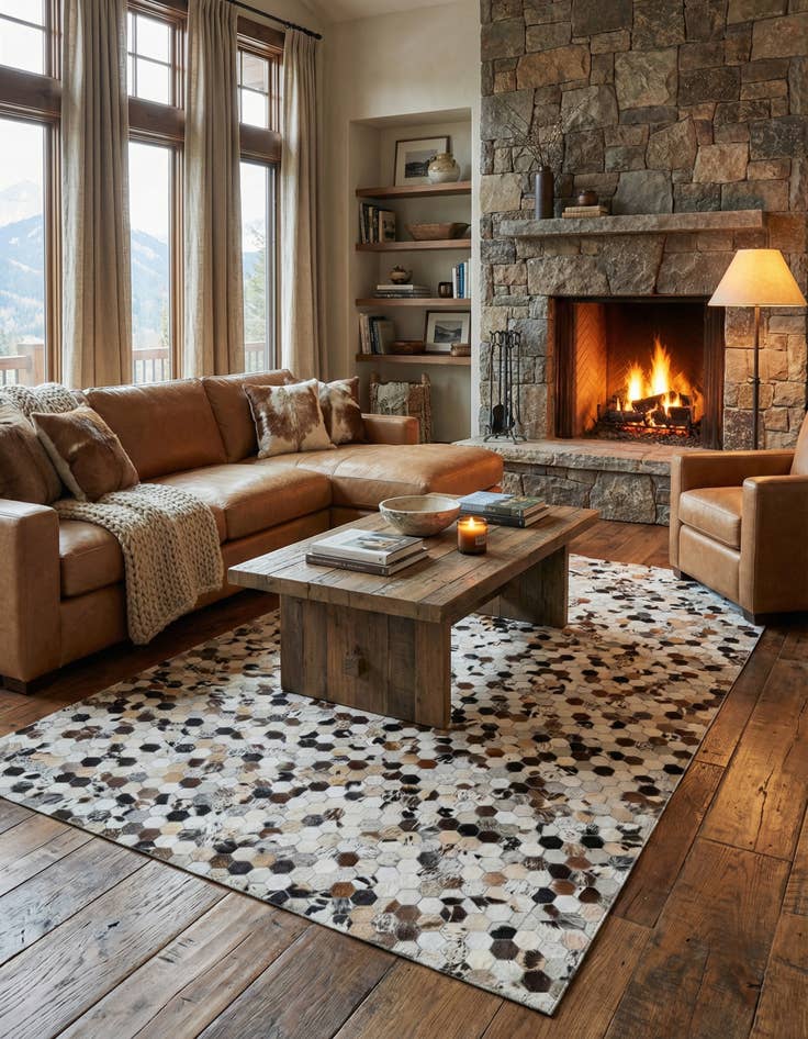 Detail image of 5' 1 x 8' 2 Cowhide Leather Rug