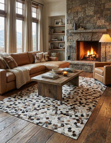 5' 1 x 8' 2 Cowhide Leather Rug