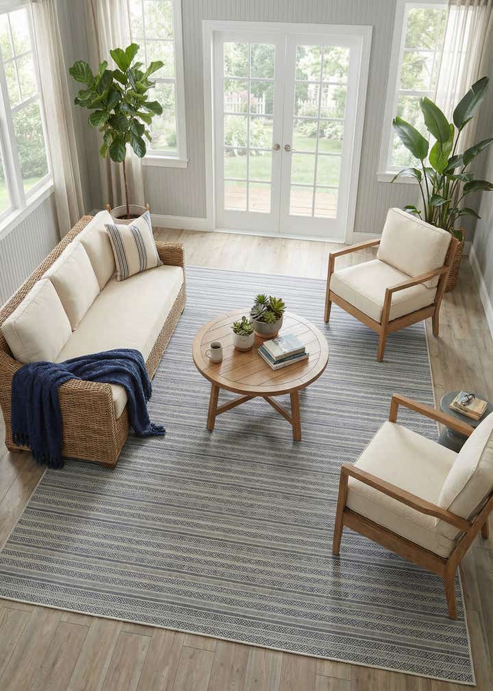 10' x 13' Easy-Clean Striped Indoor / Outdoor Rug