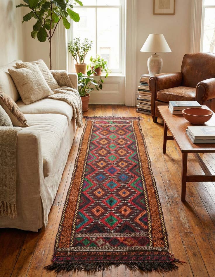 Detail image of 2' 6 x 8' 4  Hand Woven Kilim Fars Wool Runner Rug