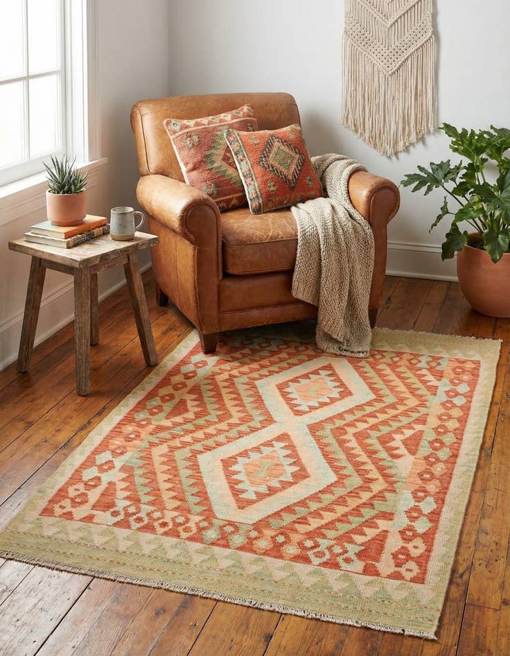 Detail image of 2' 10 x 4'  Hand Woven Kilim Waziri Wool Rug