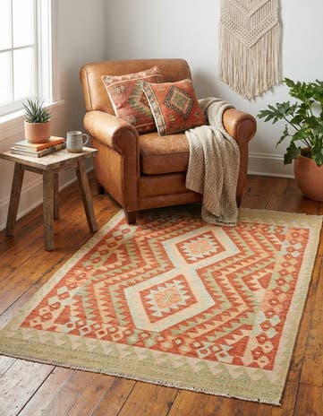 2' 10 x 4' Hand Woven Kilim Waziri Wool Rug
