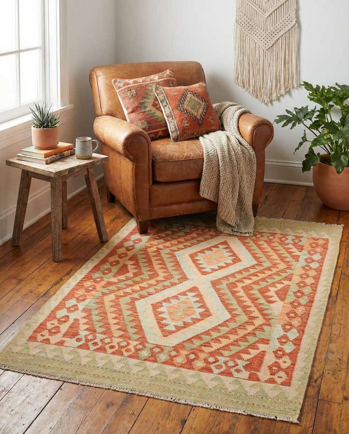 2' 10 x 4' Hand Woven Kilim Waziri Wool Rug