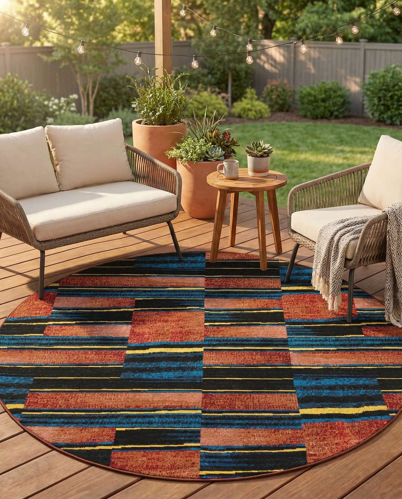 7' 10 x 7' 10 Easy-Clean Modern Indoor / Outdoor Round Rug
