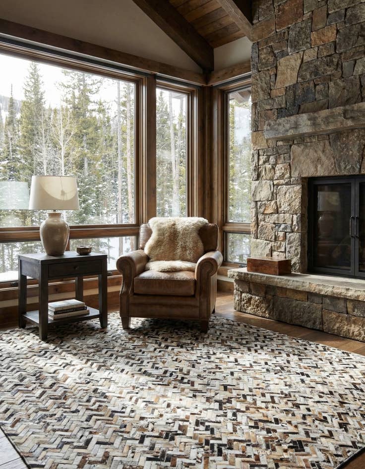 Detail image of 8' 1 x 9' 10 Cowhide Leather Rug