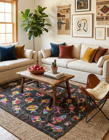 4' 9 x 6' Hand Woven Kilim Suzani Wool Rug