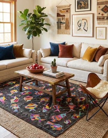 4' 9 x 6' Hand Woven Kilim Suzani Wool Rug