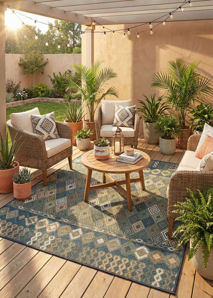 5' 3 x 5' 3 Easy-Clean Baja Indoor / Outdoor Square Rug