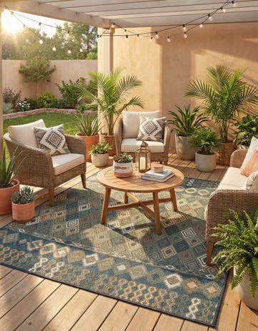 Navy Blue Easy-Clean Baja Indoor / Outdoor Square Rug