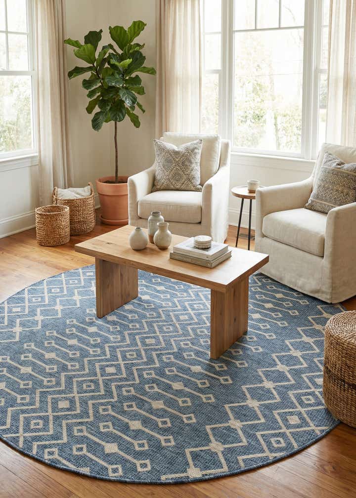 7' 10 x 7' 10 Easy-Clean Trellis Indoor / Outdoor Round Rug