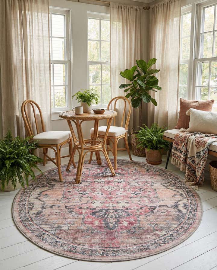 5' 3 x 5' 3 Washable Nostalgia Round Rug