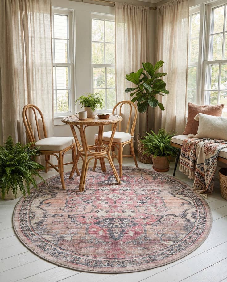 Detail image of 5' 3 x 5' 3 Washable Nostalgia Round Rug