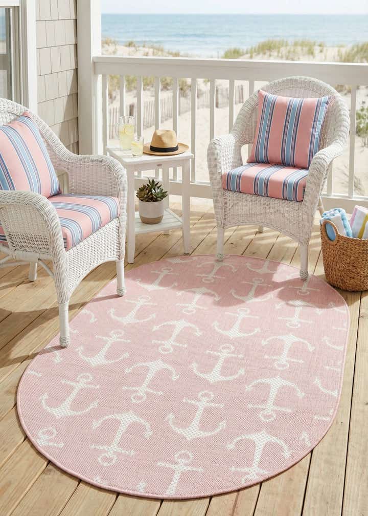 3' x 5' 3 Easy-Clean Coastal Indoor / Outdoor Oval Rug