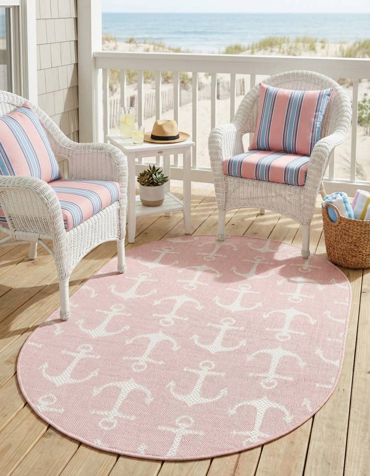 Detail image of 3' x 5' 3  Washable Coastal Indoor / Outdoor Oval Rug