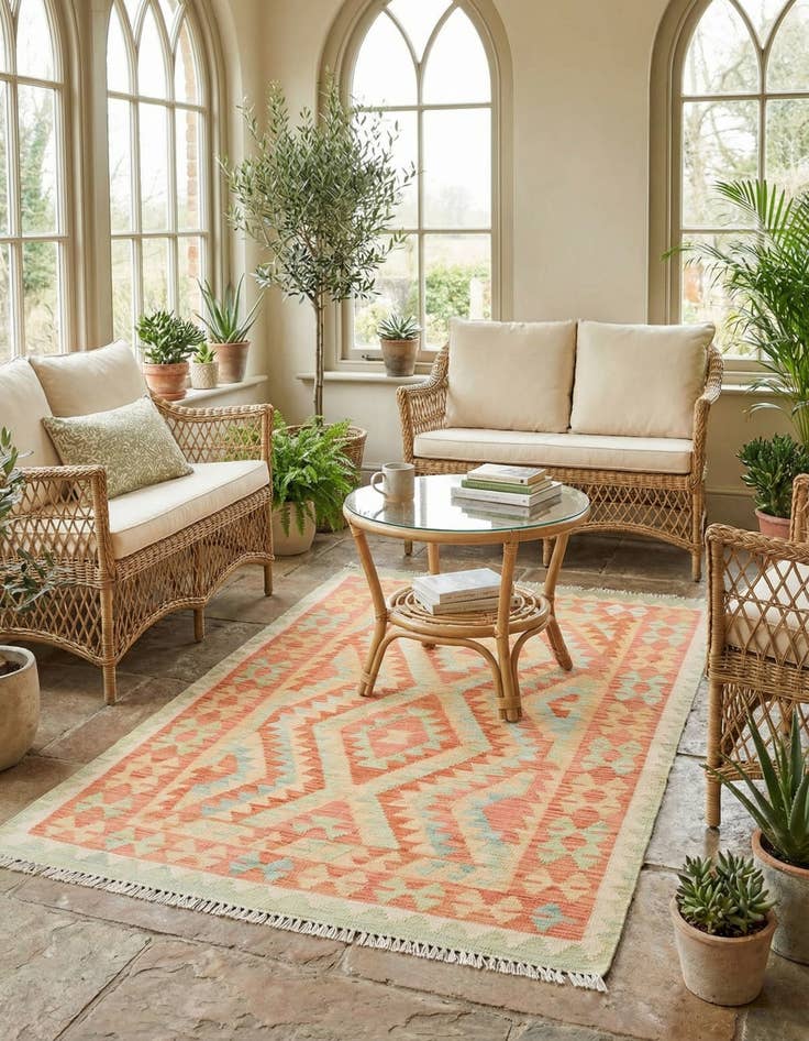 Detail image of 3' 3 x 5'  Hand Woven Kilim Waziri Wool Rug