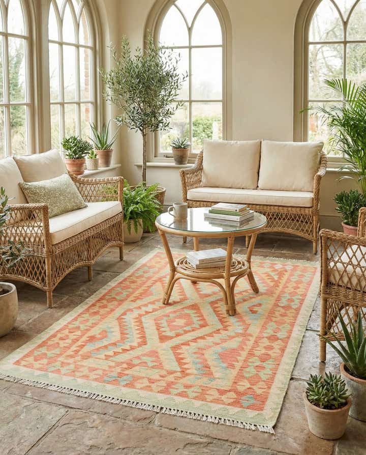 3' 3 x 5' Hand Woven Kilim Waziri Wool Rug