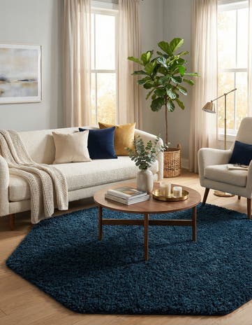 Sapphire Blue Solid Shag Octagon Rug