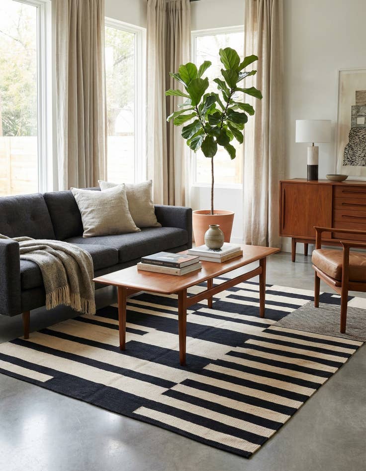 Detail image of 4' 8 x 6' 9  Hand Woven Kilim Modern Wool Rug