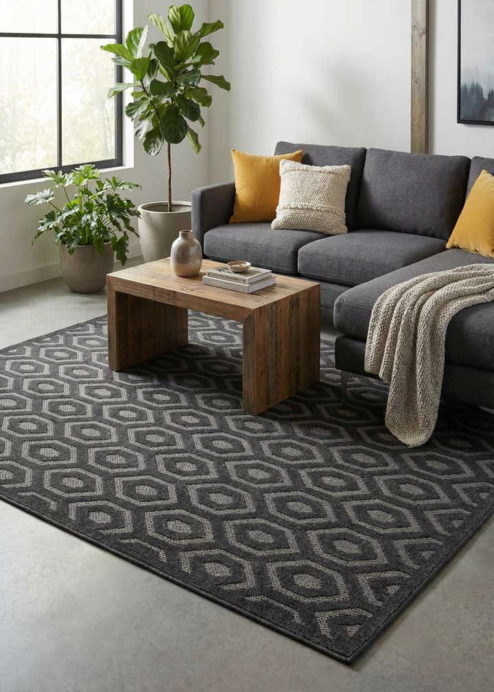 7' 10 x 10' Easy-Clean Trellis Textured Indoor / Outdoor Rug
