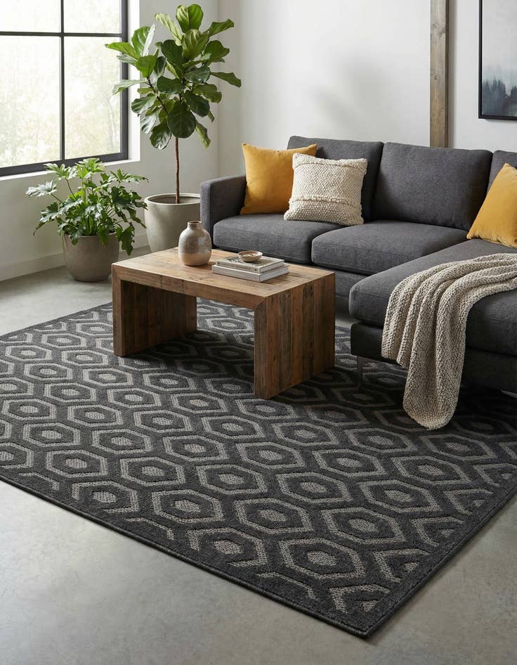 Detail image of 7' 10 x 10'  Washable Trellis Textured Indoor / Outdoor Rug