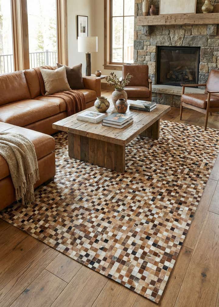 8' 1 x 9' 10 Cowhide Leather Rug