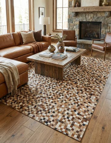 8' 1 x 9' 10 Cowhide Leather Rug