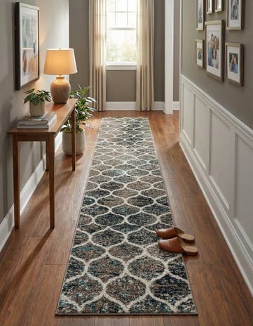 Blue Multi Lattice Frieze Runner Rug