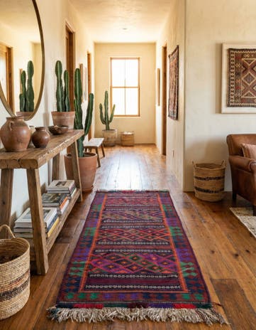 4' 1 x 9' 4 Hand Woven Kilim Fars Wool Runner Rug