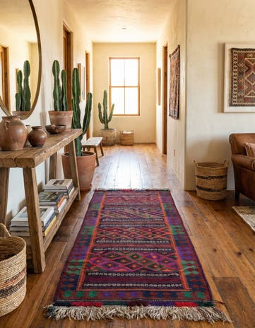 4' 1 x 9' 4 Hand Woven Kilim Fars Wool Runner Rug