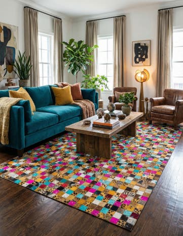 5' 1 x 8' Cowhide Leather Rug
