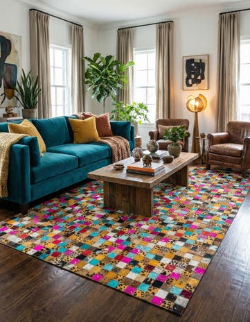 5' 1 x 8' Cowhide Leather Rug