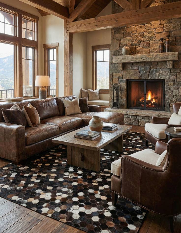 Detail image of 5' x 7' 10 Cowhide Leather Rug