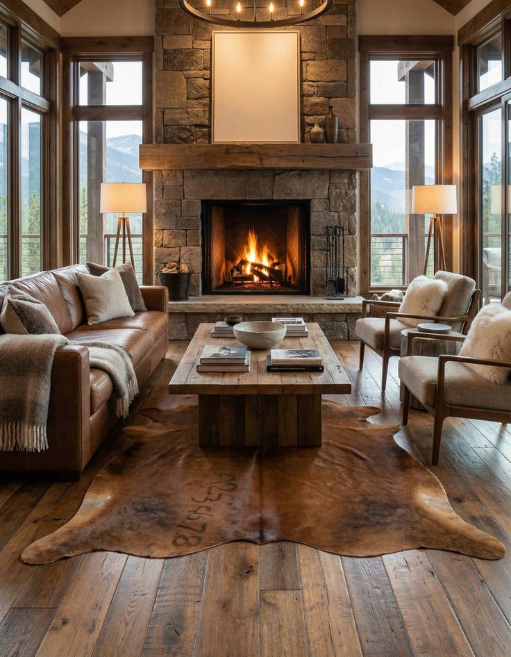 Detail image of 5' 2 x 5' 3 Cowhide Leather Square Rug