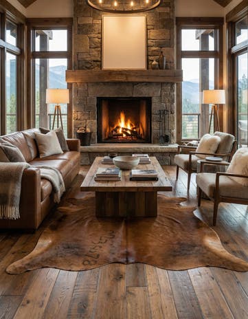 5' 2 x 5' 3 Cowhide Leather Square Rug