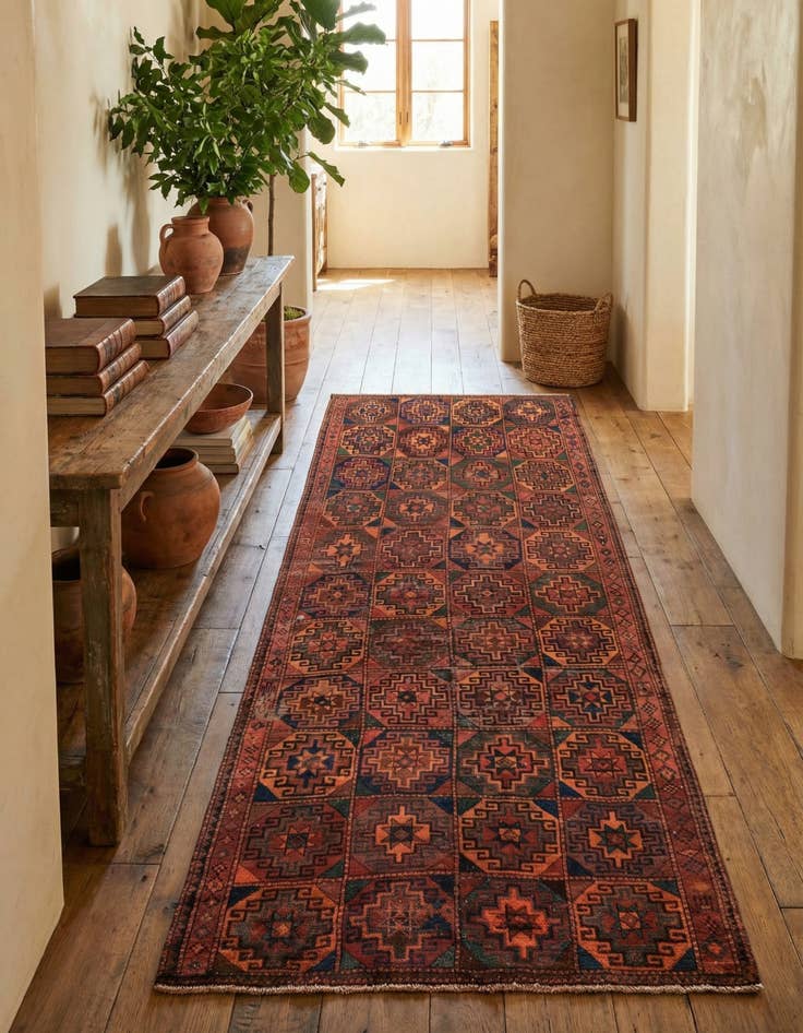 Detail image of  4' 9 x 9' 9  Hand Knotted Shiraz Persian Wool Runner Rug