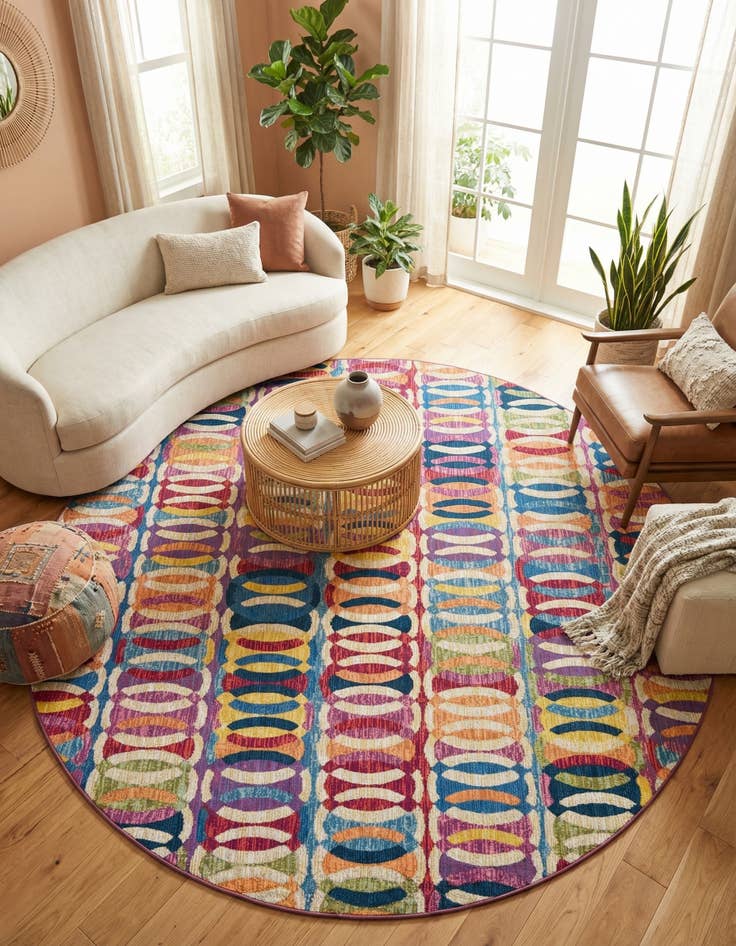 Detail image of  7' 10 x 7' 10  Washable Modern Indoor / Outdoor Round Rug