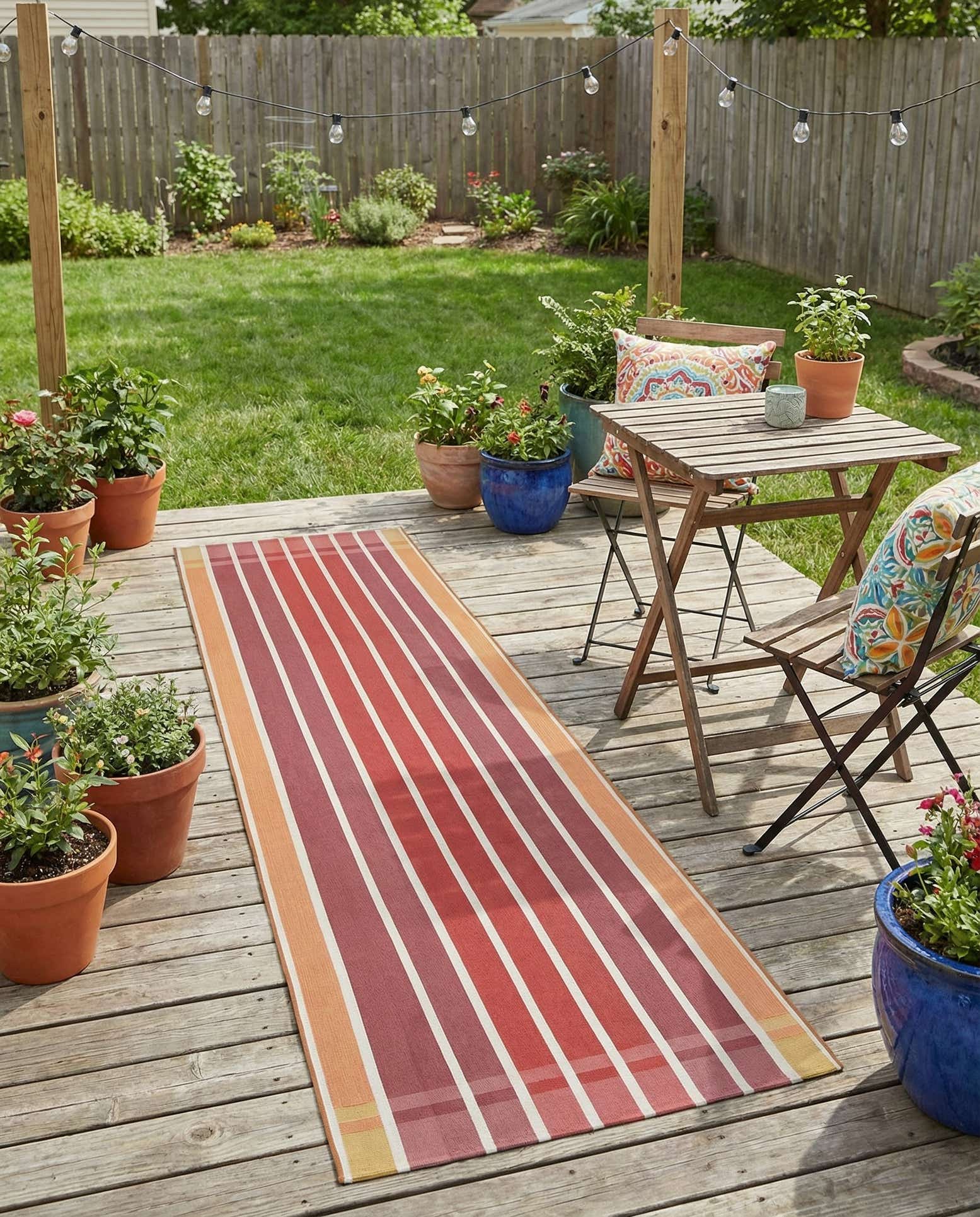 2' 7 x 12' Easy-Clean Striped Indoor / Outdoor Runner Rug