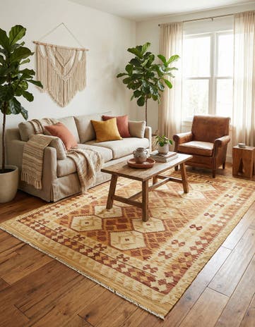4' 9 x 6' 9 Hand Woven Kilim Waziri Wool Rug