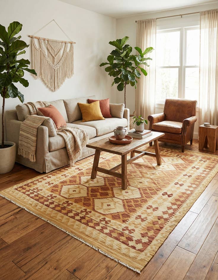 Detail image of 4' 9 x 6' 9  Hand Woven Kilim Waziri Wool Rug