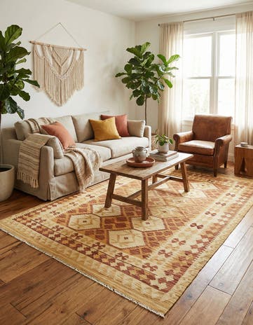 4' 9 x 6' 9 Hand Woven Kilim Waziri Wool Rug
