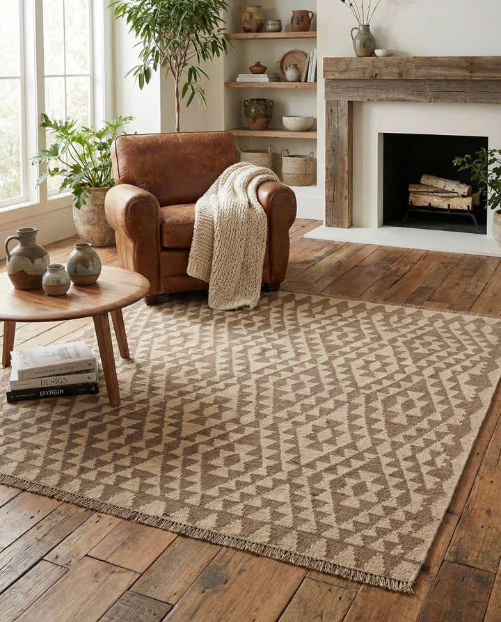 4' 9 x 5' 3 Hand Woven Kilim Maymana Wool Square Rug