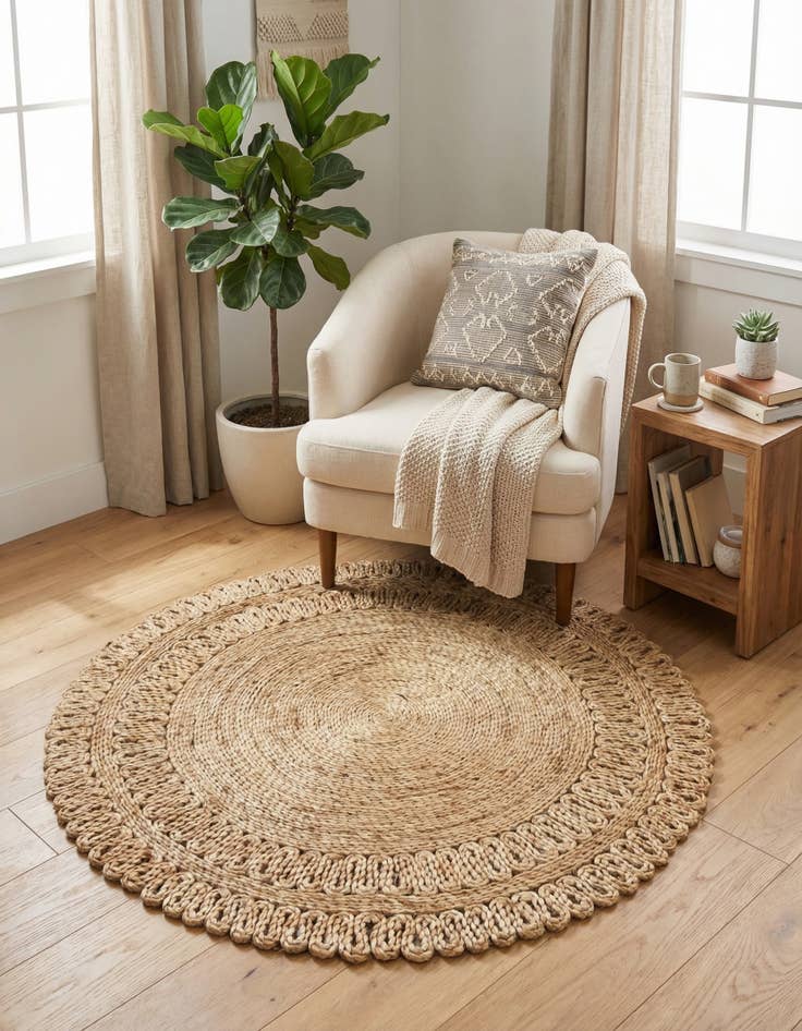 Detail image of 3' 3 x 3' 3  Hand Braided Jute Round Rug