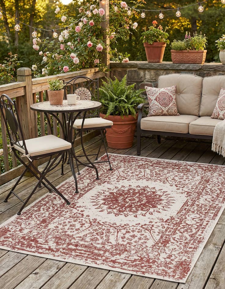 Detail image of 5' 3 x 8'  Washable Traditional Indoor / Outdoor Rug