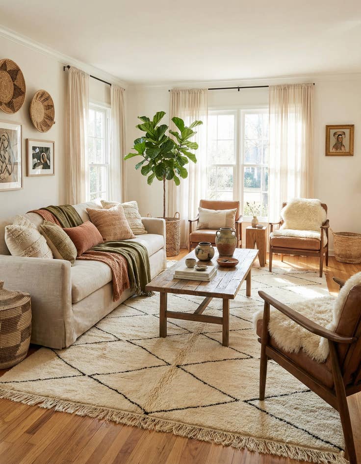 Detail image of  6' 8 x 10'  Hand Knotted Moroccan Wool Rug