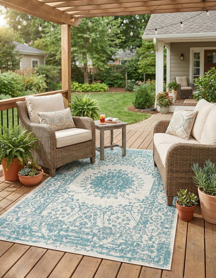 Detail image of 6' x 9'  Washable Traditional Indoor / Outdoor Rug
