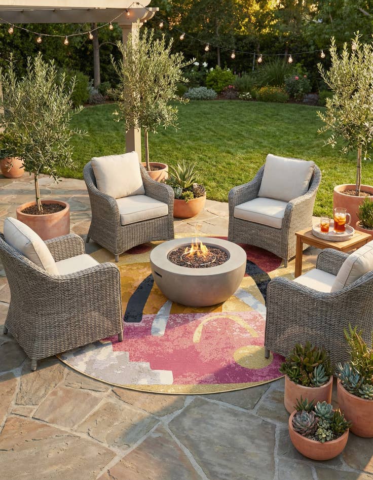 Detail image of 7' 10 x 7' 10  Washable Modern Indoor / Outdoor Round Rug